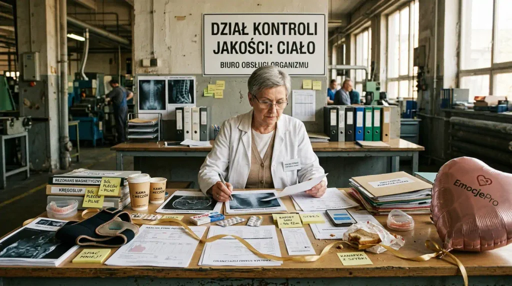 Lekarka w biurze kontroli jakości analizuje medyczne dokumenty.